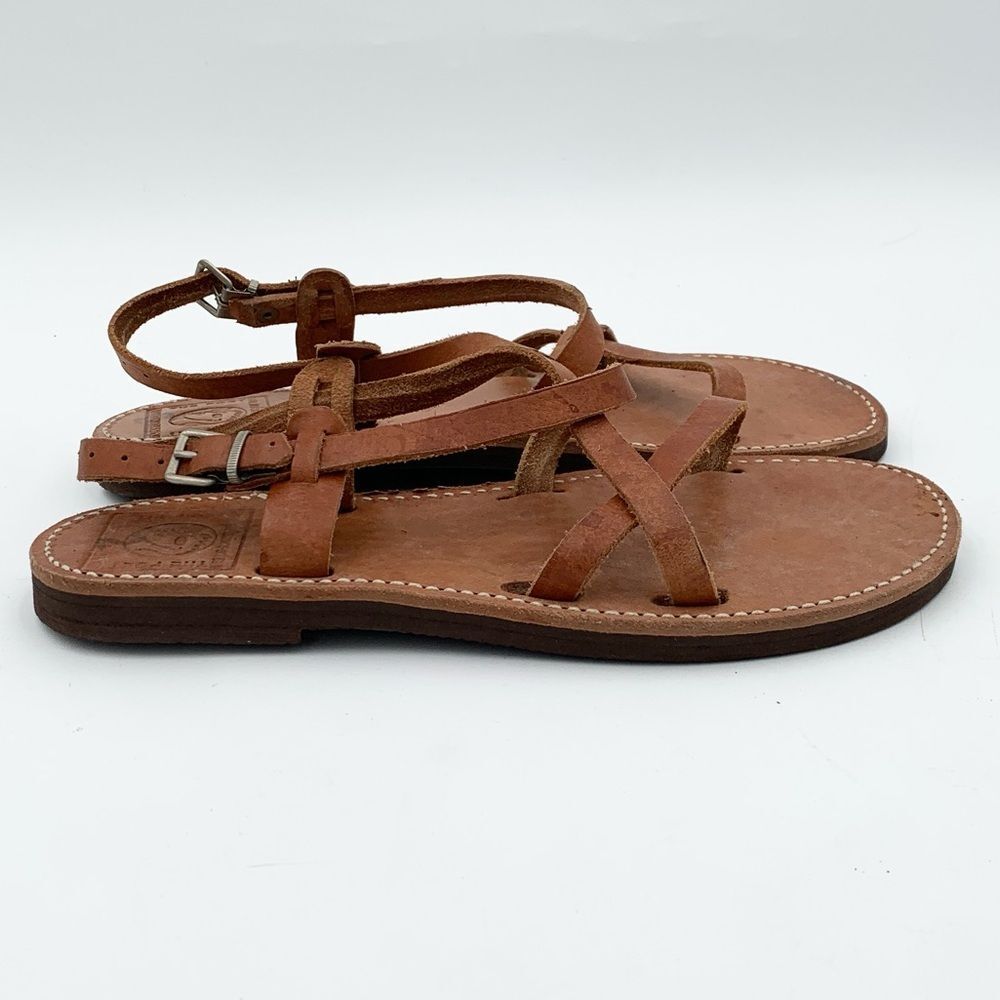 Leather Strappy Ankle-Wrap Sandals - Brown